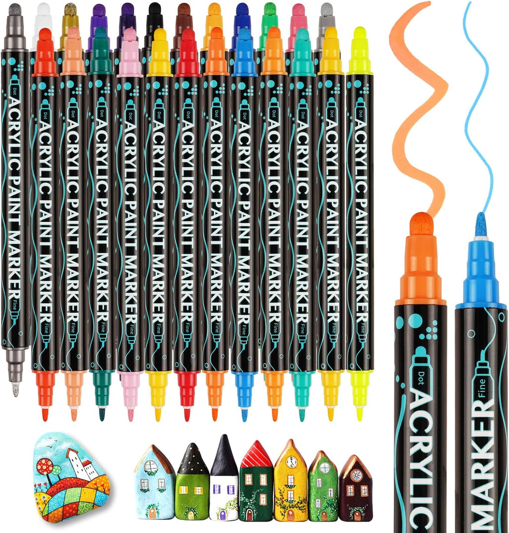 24 Colours Acrylic Paint Pens - Duel Tip